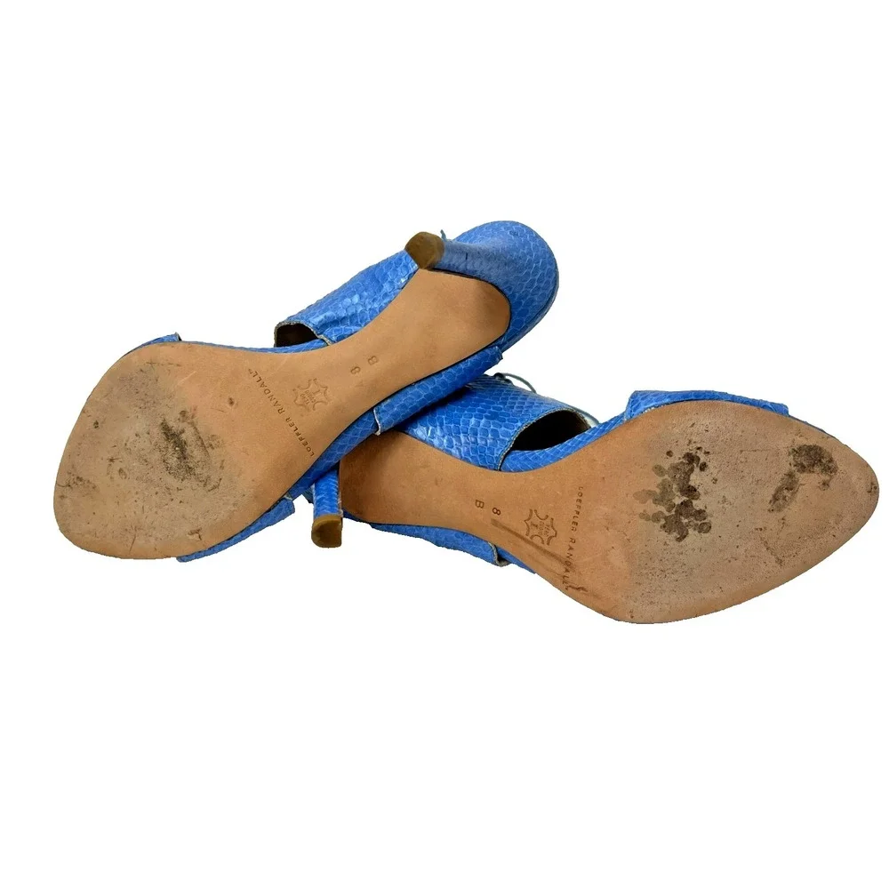 Loeffler Randall Ankle Cutout Sandals Blue‎ Reptile Lace Up Stiletto Heel SZ 8